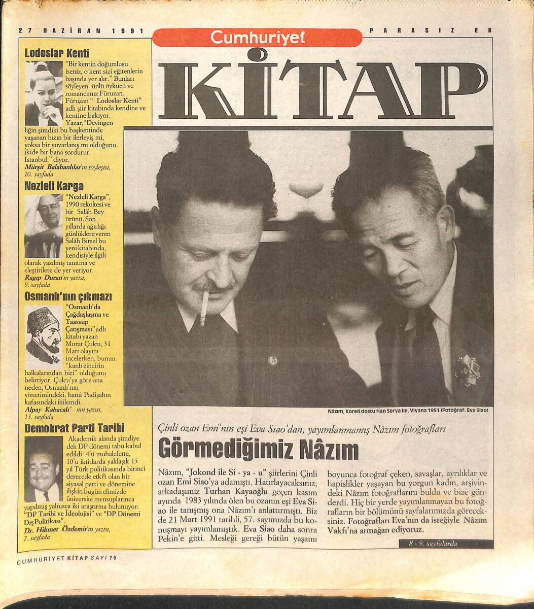 Cumhuriyet Gazetesi Kitap Eki Haziran G Rmedi Imiz Naz M