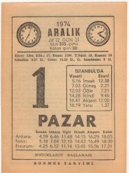 1 Aralık 1974 Takvim Yaprağı EFM(N)4283 - 1