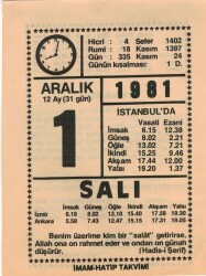 1 Aralık 1981 Takvim Yaprağı EFM(N)4406 - 1