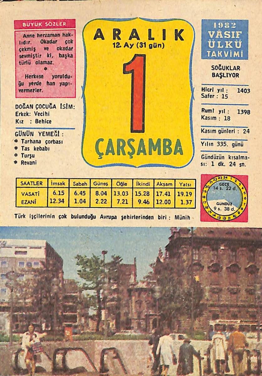 1 Aralık 1982 Takvim Yaprağı - Doğum Günü Hediyesi EFMN13623 - 1