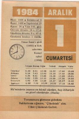 1 Aralık 1984 Takvim Yaprağı EFM(N)4160 - 4