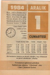 1 Aralık 1984 Takvim Yaprağı EFM(N)4160 - 1