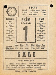 1 Ekim 1974 Takvim Yaprağı - Doğum Günü Hediyesi EFM(N)10562 - 4