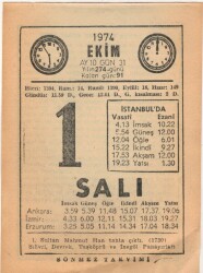 1 Ekim 1974 Takvim Yaprağı EFM(N)2971 - 3