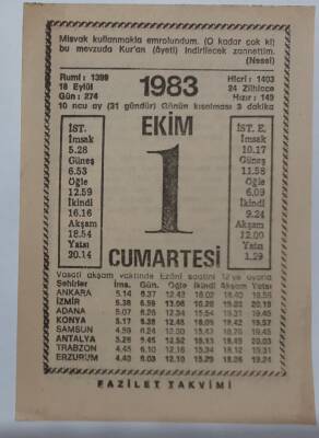 1 Ekim 1983 Takvim Yaprağı - Doğum Günü Hediyesi EFM(N)6704 - 1