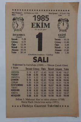 1 Ekim 1985 Takvim Yaprağı - Doğum Günü Hediyesi EFM(N)6835 - 1