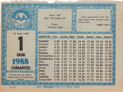 1 Ekim 1988 Takvim Yaprağı EFM(N)3188 - 2