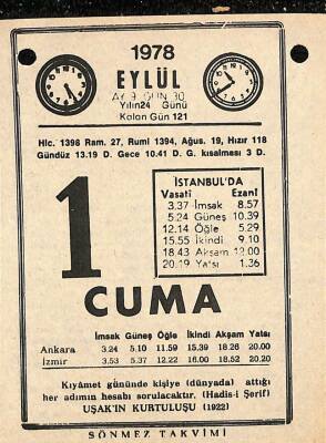 1 Eylül 1978 Takvim Yaprağı - Doğum Günü Hediyesi EFM(N)9750 - 1