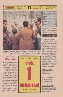 1 Eylül 1979 Takvim Yaprağı -Doğum Günü Hediyesi EFM(N)6342 - 1