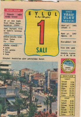 1 Eylül 1981 Takvim Yaprağı EFM(N)2772 - 3