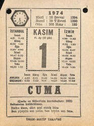 1 Kasım 1974 Takvim Yaprağı - Doğum Günü Hediyesi EFM(N)10763 - 3