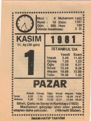 1 Kasım 1981 Takvim Yaprağı EFM(N)4253 - 3