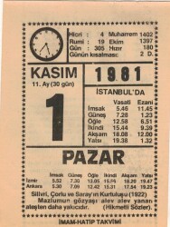 1 Kasım 1981 Takvim Yaprağı EFM(N)4253 - 1