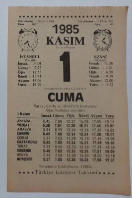 1 Kasım 1985 Takvim Yaprağı - Doğum Günü Hediyesi EFM(N)6677 - 1