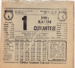 1 Kasım 1986 Takvim Yaprağı EFM(N)3401 - 3