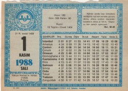 1 Kasım 1988 Takvim Yaprağı EFM(N)3431 - 3