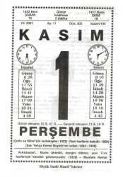 1 Kasım 2001 Takvim Yaprağı Doğum Günü Hediyesi EFM(N)3979 - 3