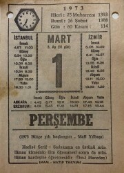 1 Mart 1973 Takvim Yaprağı - Doğum Günü Hediyesi EFM(N)8067 - 2