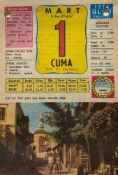 1 Mart 1974 Takvim Yaprağı - Doğum Günü Hediyesi EFM(N)8036 - 2