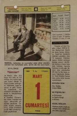 1 Mart 1980 Takvim Yaprağı - Doğum Günü Hediyesi EFM(N)7639 - 1