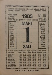 1 Mart 1983 Takvim Yaprağı - Doğum Günü Hediyesi EFM(N)7915 - 2