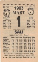 1 Mart 1983 Takvim Yaprağı EFM(N)5818 - 3