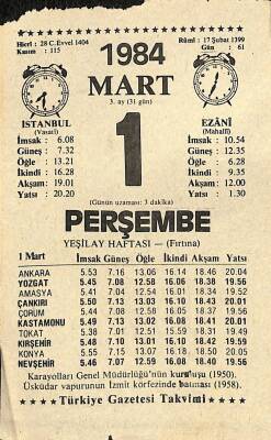 1 Mart 1984 Takvim Yaprağı - Doğum Günü Hediyesi EFM(N)11160 - 1