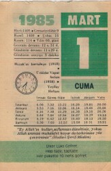 1 Mart 1985 Takvim Yaprağı EFM(N)6095 - 3