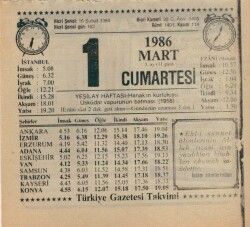 1 Mart 1986 Takvim Yaprağı EFM(N)5911 - 1