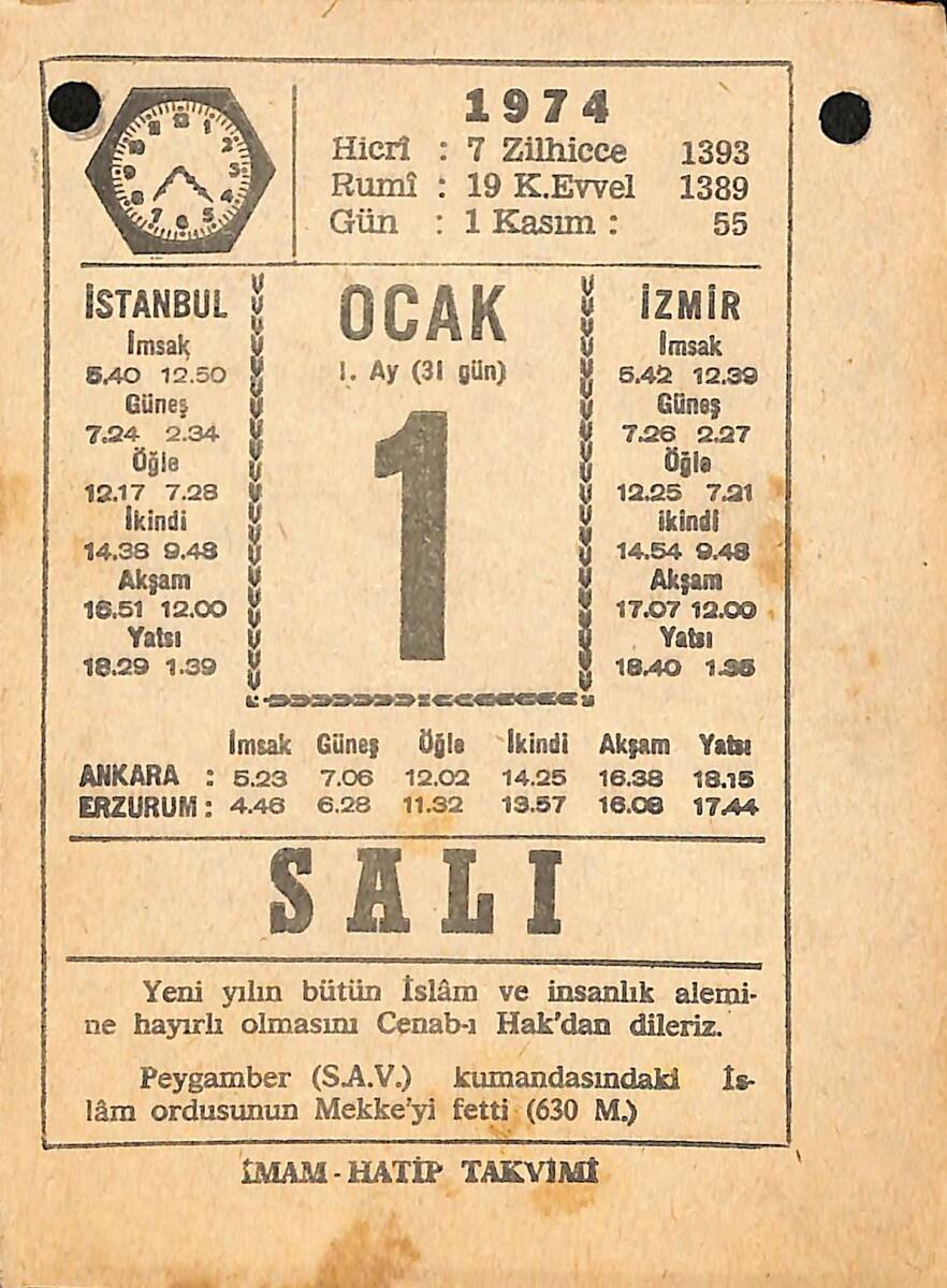 1 Ocak 1974 Takvim Yaprağı - Doğum Günü Hediyesi EFMN13689 - 1