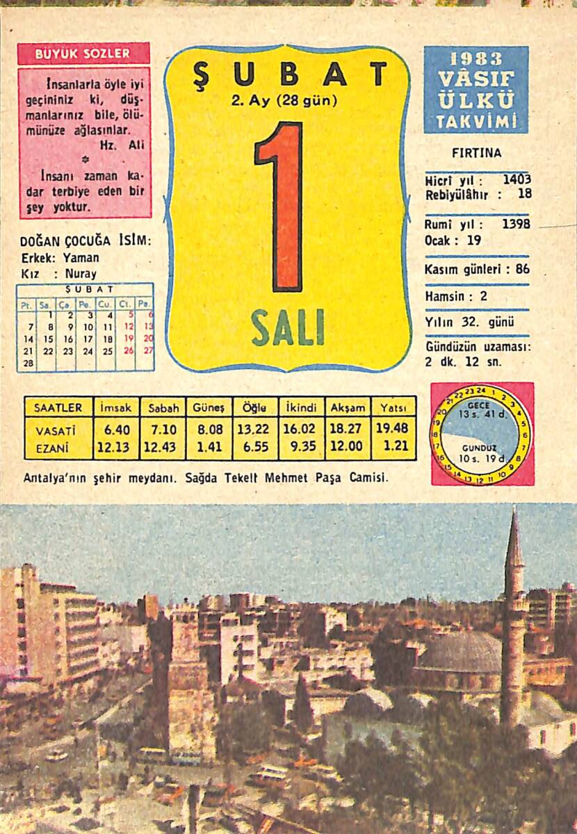 1 Şubat 1983 Takvim Yaprağı - Doğum Günü Hediyesi EFMN13637 - 1