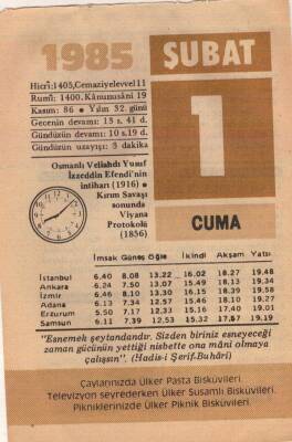 1 Şubat 1985 Takvim Yaprağı EFM(N)5127 - 1