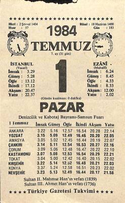 1 Temmuz 1984 Takvim Yaprağı - Doğum Günü Hediyesi EFM(N)11252 - 1