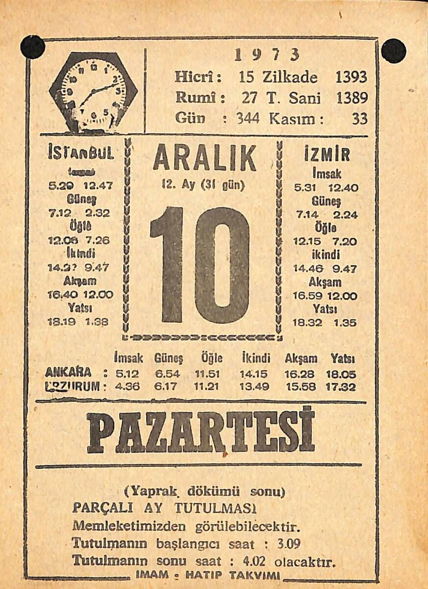 10 Aralık 1973 Takvim Yaprağı - Doğum Günü Hediyesi EFMN13676 - 1