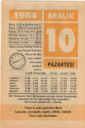 10 Aralık 1984 Takvim Yaprağı EFM(N)4169 - 3