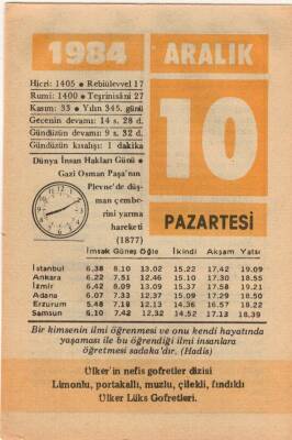 10 Aralık 1984 Takvim Yaprağı EFM(N)4169 - 3