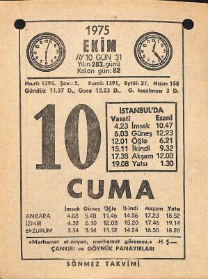 10 Ekim 1975 Takvim Yaprağı - Doğum Günü Hediyesi EFM(N)12564 - 1