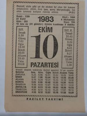 10 Ekim 1983 Takvim Yaprağı - Doğum Günü Hediyesi EFM(N)6713 - 1