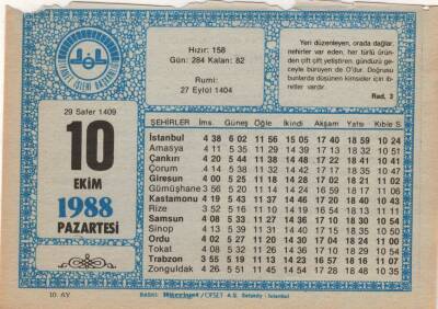 10 Ekim 1988 Takvim Yaprağı EFM(N)3197 - 3