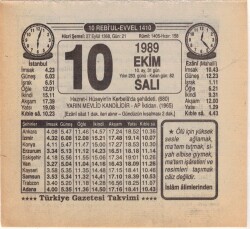 10 Ekim 1989 Takvim Yaprağı EFM(N)3104 - 3