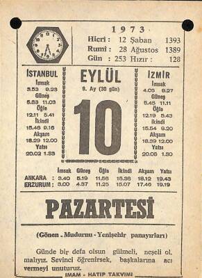 10 Eylül 1973 Takvim Yaprağı - Doğum Günü Hediyesi EFM(N)9856 - 1