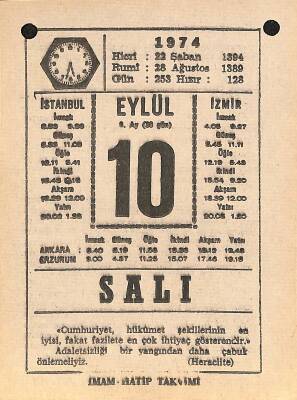 10 Eylül 1974 Takvim Yaprağı - Doğum Günü Hediyesi EFM(N)12339 - 1