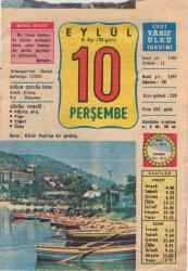 10 Eylül 1981 Takvim Yaprağı EFM(N)2781 - 3