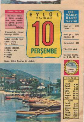 10 Eylül 1981 Takvim Yaprağı EFM(N)2781 - 2