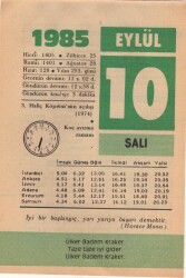 10 Eylül 1985 Takvim Yaprağı EFM(N)2684 - 1