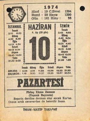 10 Haziran 1974 Takvim Yaprağı - Doğum Günü Hediyesi EFM(N)11965 - 1