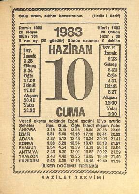 10 Haziran 1983 Takvim Yaprağı - Doğum Günü Hediyesi EFM(N)11993 - 1