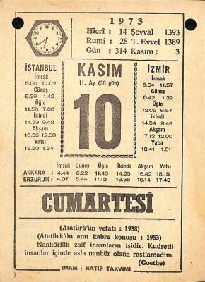 10 Kasım 1973 Takvim Yaprağı - Doğum Günü Hediyesi EFM(N)10713 - 4