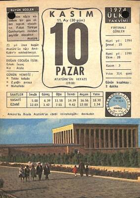 10 Kasım 1974 Takvim Yaprağı - Doğum Günü Hediyesi EFM(N)10683 - 3