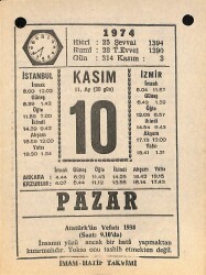 10 Kasım 1974 Takvim Yaprağı - Doğum Günü Hediyesi EFM(N)10772 - 3